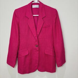 Liz Claiborne 100% Linen Blazer Hot Pink Women 2p Career Barbie Office Vintage